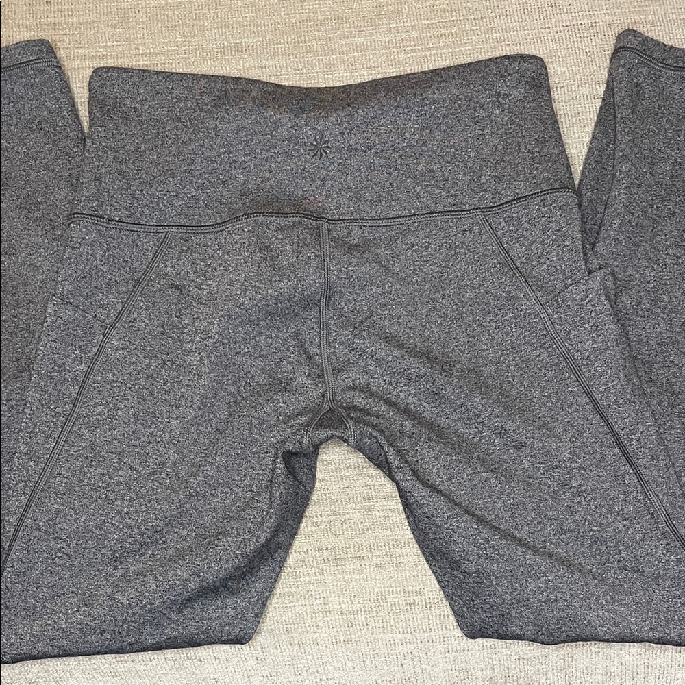 Athleta Gray Stash Pocket Salutation Tight Leggings, size SP